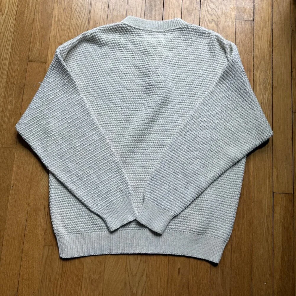 Vintage Henley Fisherman Pullover Sweater Munsingwear Size L Cream Waffle Knit